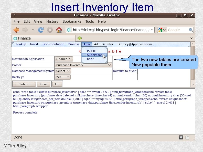 Insert Inventory Item The two new tables are created. Now populate them. ©Tim Riley