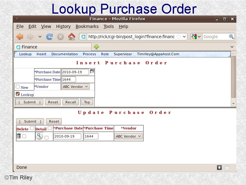 Lookup Purchase Order ©Tim Riley 