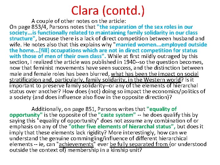 Clara (contd. ) A couple of other notes on the article: On page 853/4,