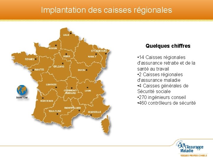 Implantation des caisses régionales Quelques chiffres • 14 Caisses régionales d'assurance retraite et de