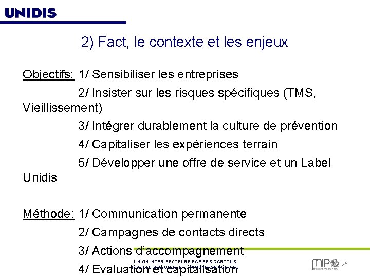 2) Fact, le contexte et les enjeux Objectifs: 1/ Sensibiliser les entreprises 2/ Insister