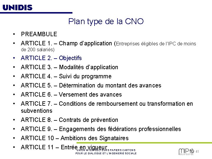 Plan type de la CNO • PREAMBULE • ARTICLE 1. – Champ d’application (Entreprises