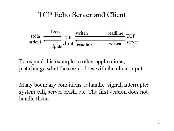 TCP Echo Server and Client stdin stdout fgets writen TCP client readline fputs readline