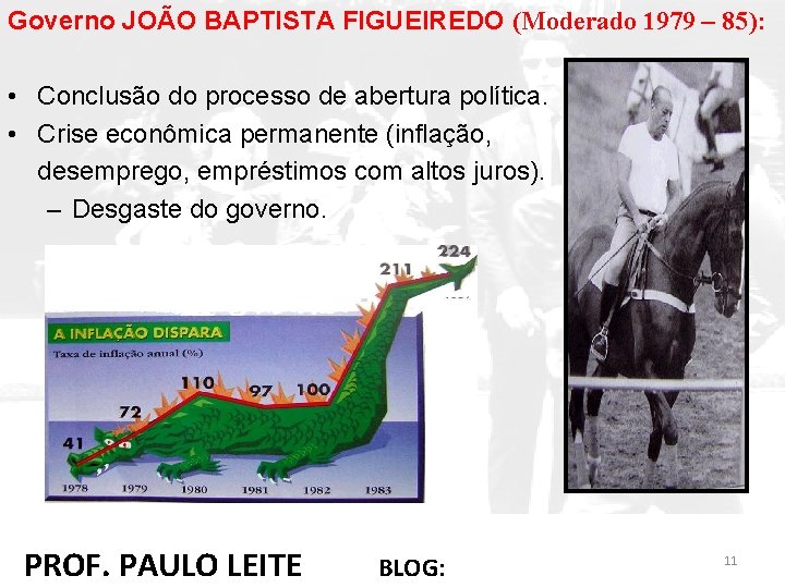 Governo JOÃO BAPTISTA FIGUEIREDO (Moderado 1979 – 85): • Conclusão do processo de abertura