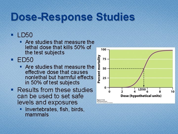 Dose-Response Studies § LD 50 § Are studies that measure the lethal dose that