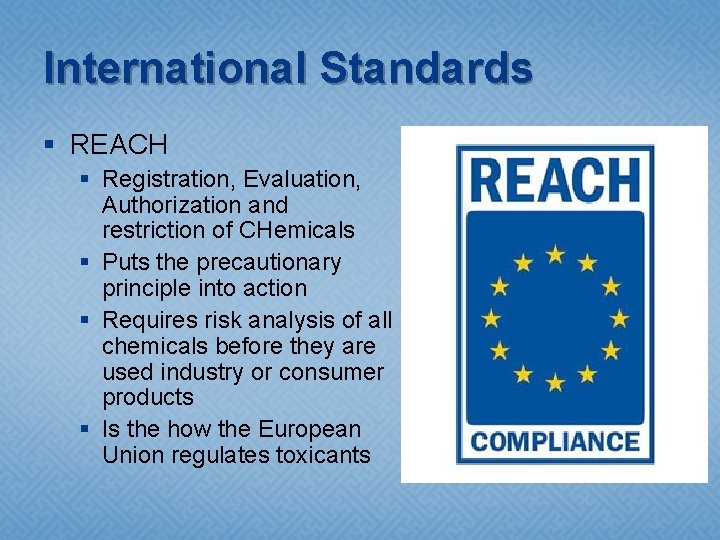 International Standards § REACH § Registration, Evaluation, Authorization and restriction of CHemicals § Puts