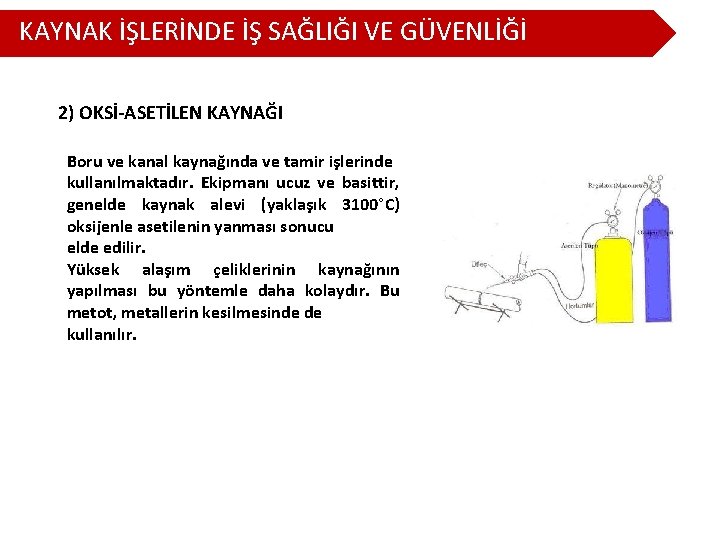 KAYNAK İŞLERİNDE İŞ SAĞLIĞI VE GÜVENLİĞİ 2) OKSİ-ASETİLEN KAYNAĞI Boru ve kanal kaynağında ve