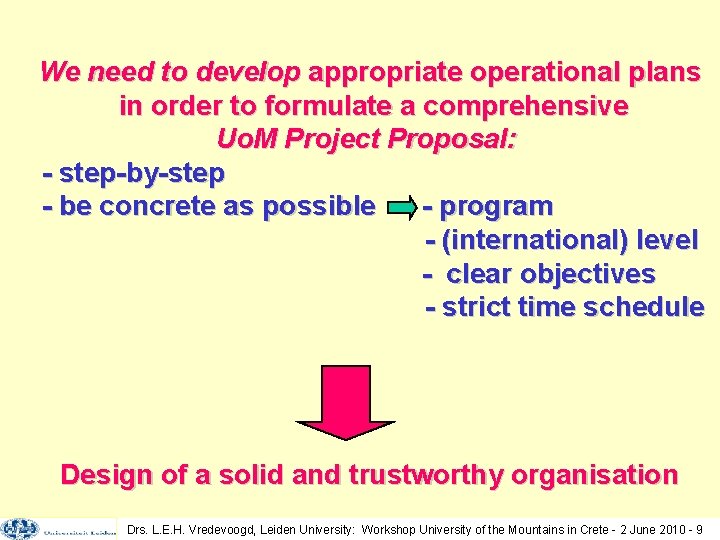 We need to develop appropriate operational plans in order to formulate a comprehensive Uo.