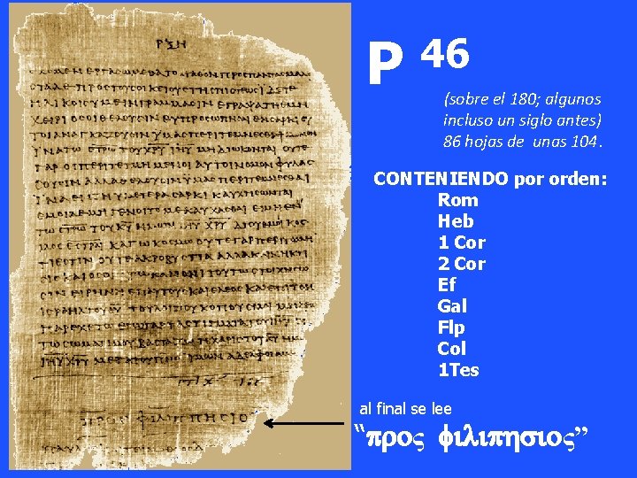 P 46 (sobre el 180; algunos incluso un siglo antes) 86 hojas de unas