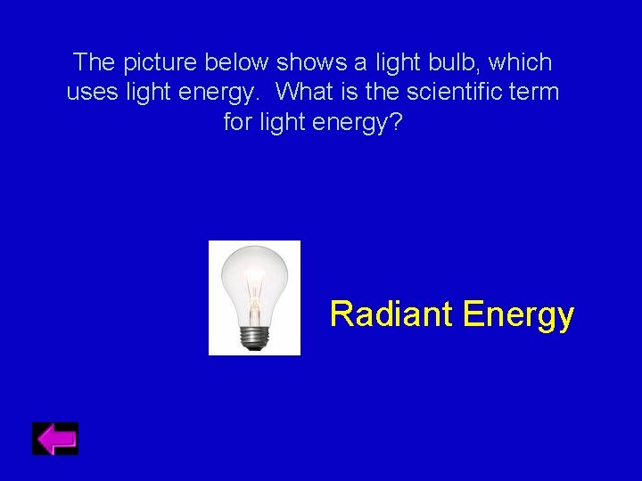 The picture below shows a light bulb, which uses light energy. What is the