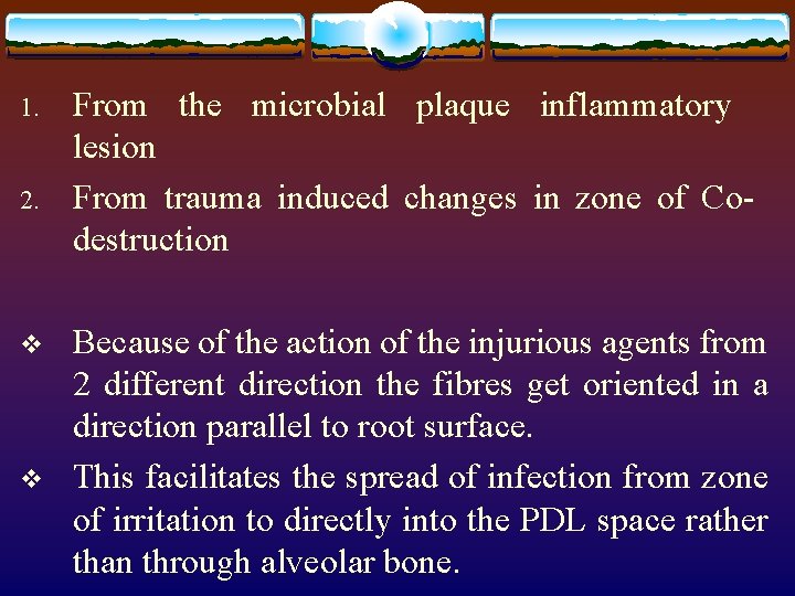 1. 2. v v From the microbial plaque inflammatory lesion From trauma induced changes
