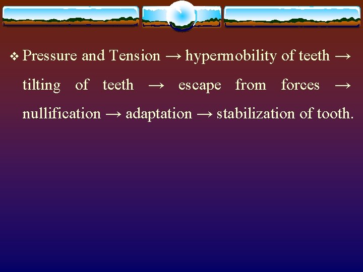 v Pressure and Tension → hypermobility of teeth → tilting of teeth → escape