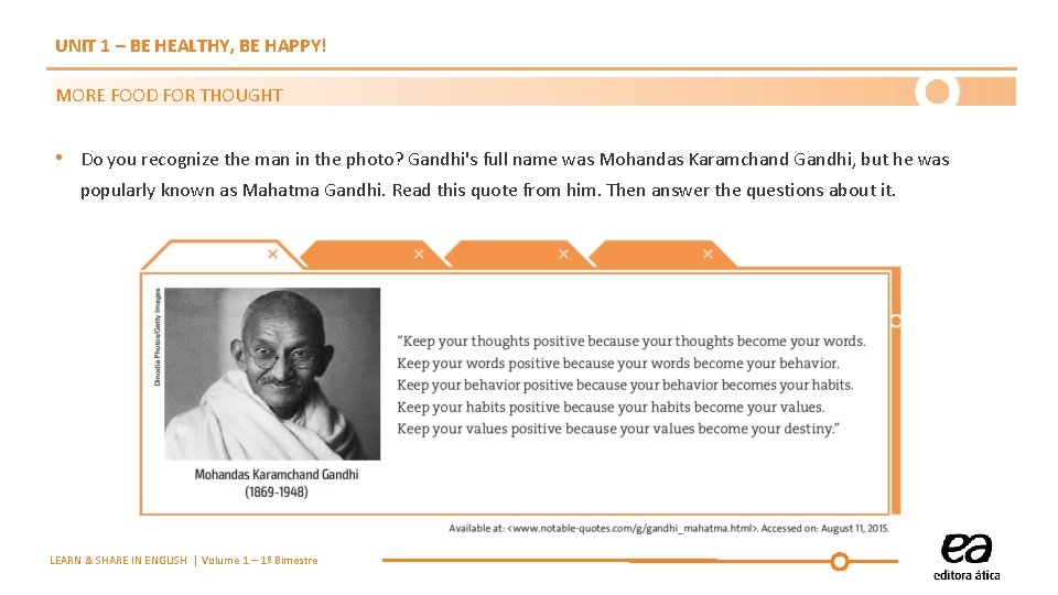 UNIT 1 – BE HEALTHY, BE HAPPY! MORE FOOD FOR THOUGHT • Do you UNIT 1 – BE HEALTHY, BE HAPPY! MORE FOOD FOR THOUGHT • Do you