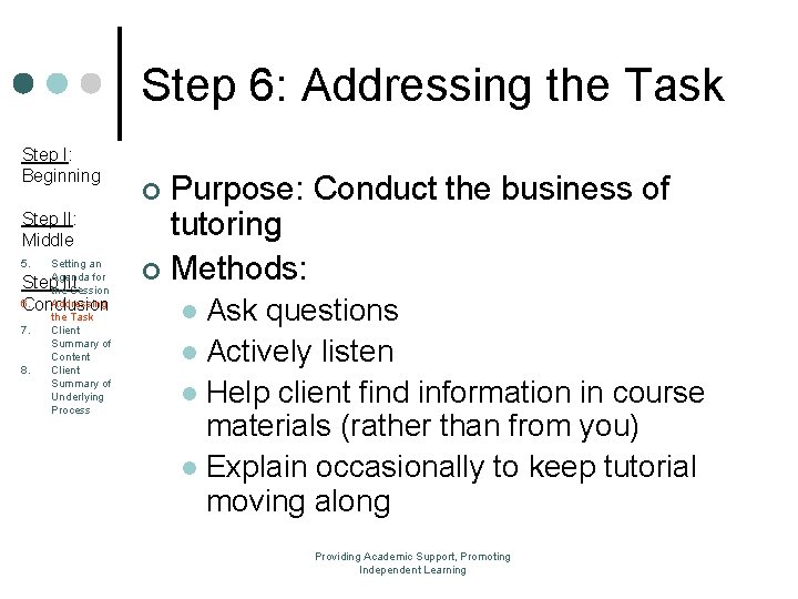 Step 6: Addressing the Task Step I: Beginning Step II: Middle 5. Setting an Step 6: Addressing the Task Step I: Beginning Step II: Middle 5. Setting an