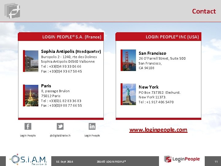 Contact LOGIN PEOPLE® S. A. (France) Sophia Antipolis (Headquarter) Buropolis 2 - 1240, rte