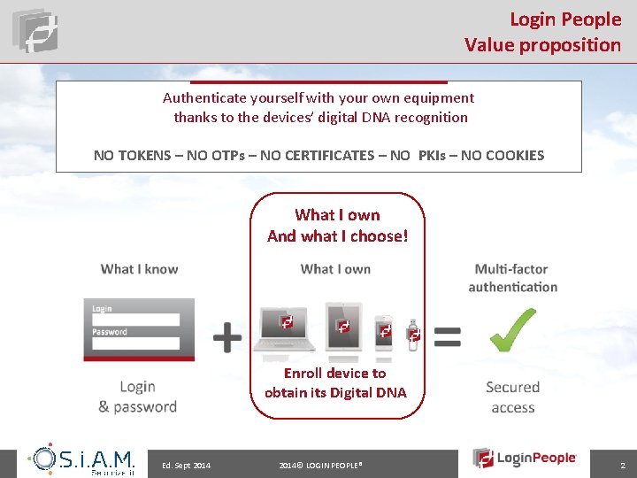 Login People Value proposition Authenticate yourself with your own equipment thanks to the devices’