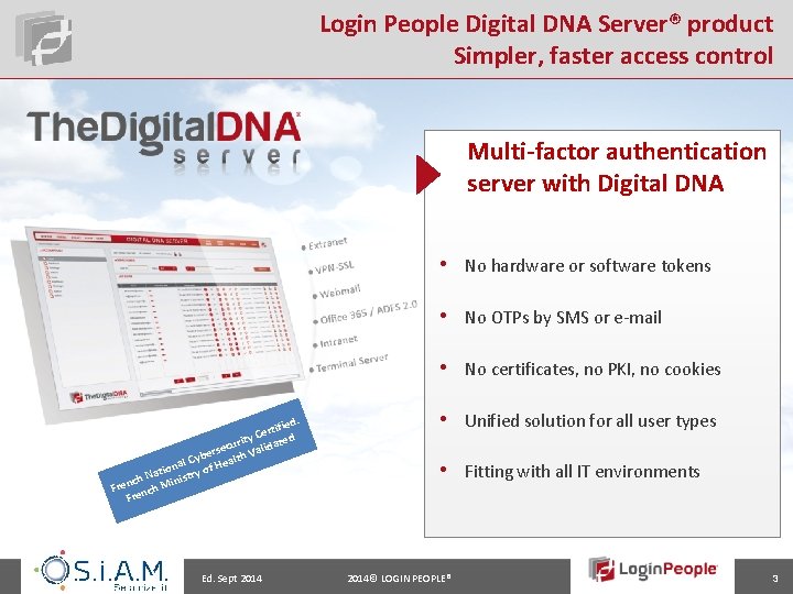 Login People Digital DNA Server® product Simpler, faster access control Multi-factor authentication server with