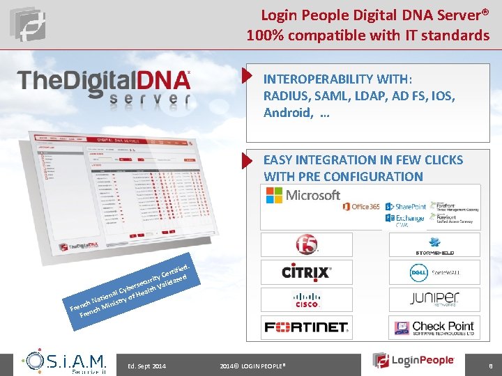 Login People Digital DNA Server® 100% compatible with IT standards INTEROPERABILITY WITH: RADIUS, SAML,