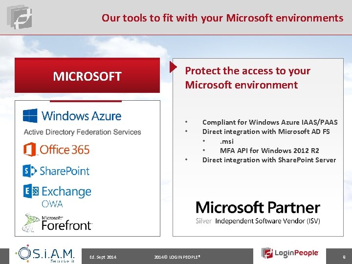 Our tools to fit with your Microsoft environments MICROSOFT Protect the access to your