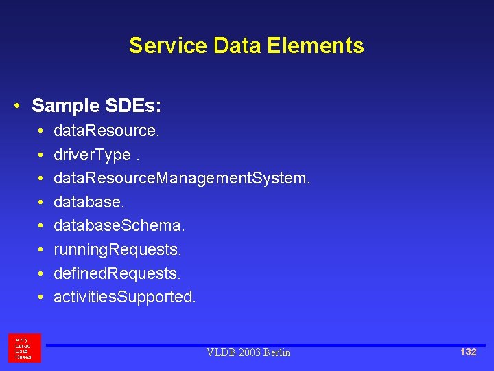 Service Data Elements • Sample SDEs: • • data. Resource. driver. Type. data. Resource.