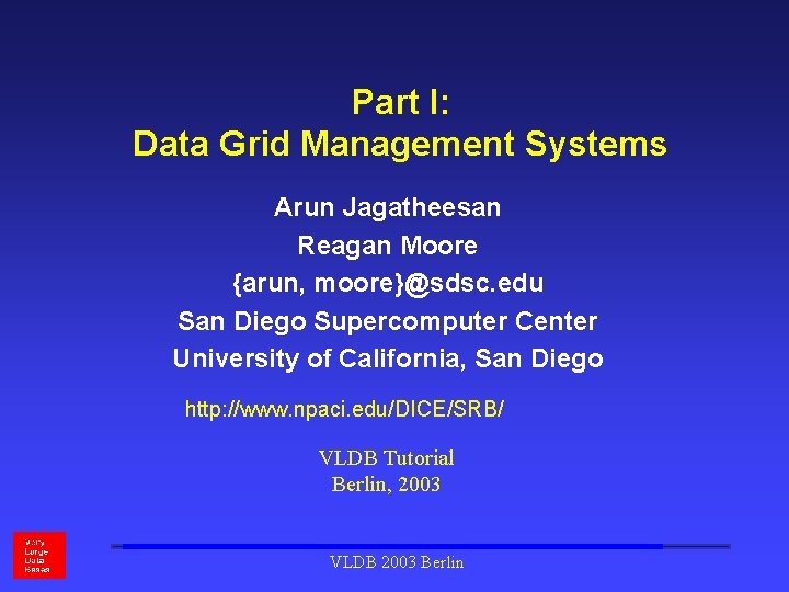 Part I: Data Grid Management Systems Arun Jagatheesan Reagan Moore {arun, moore}@sdsc. edu San