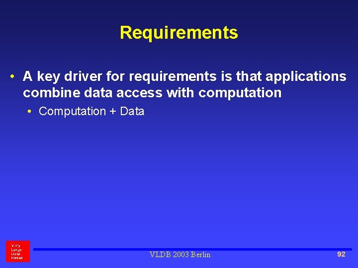 Requirements • A key driver for requirements is that applications combine data access with