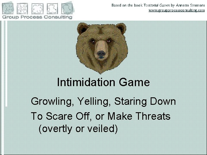 Intimidation Game Growling, Yelling, Staring Down To Scare Off, or Make Threats (overtly or