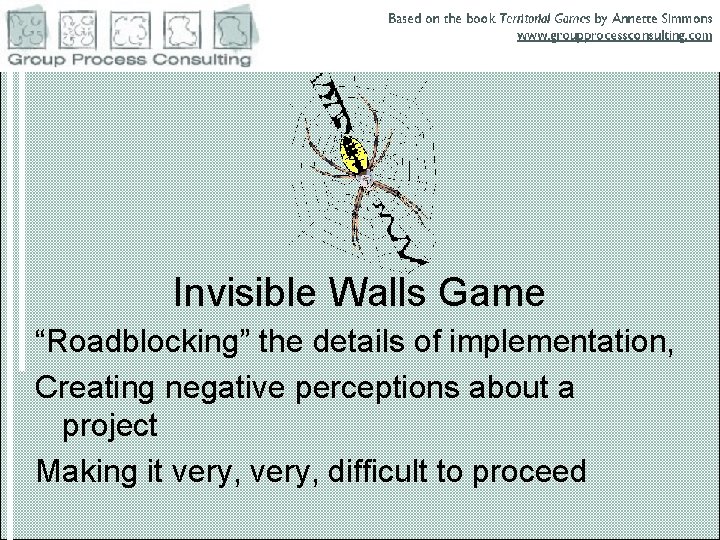 Invisible Walls Game “Roadblocking” the details of implementation, Creating negative perceptions about a project