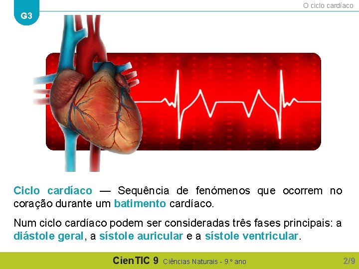 O ciclo cardíaco G 3 Ciclo cardíaco — Sequência de fenómenos que ocorrem no