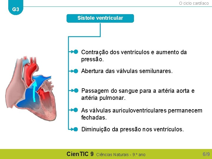 O ciclo cardíaco G 3 Sístole ventricular Contração dos ventrículos e aumento da pressão.