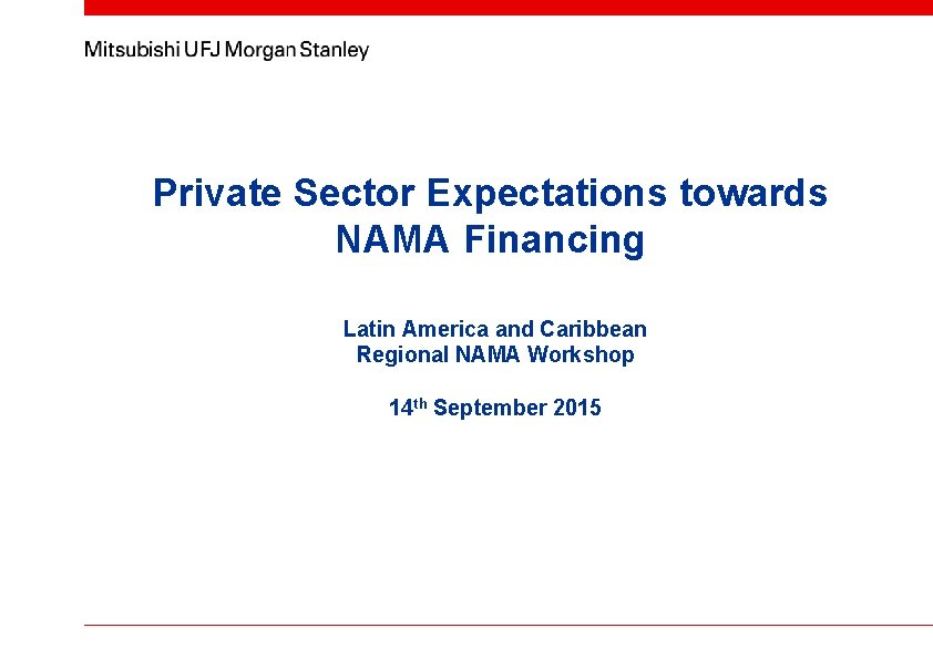 Private Sector Expectations towards NAMA Financing Latin America and Caribbean Regional NAMA Workshop 14