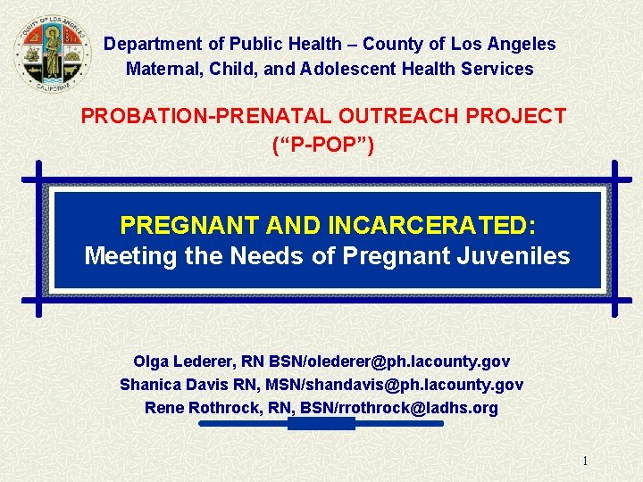 Department of Public Health – County of Los Angeles Maternal, Child, and Adolescent Health