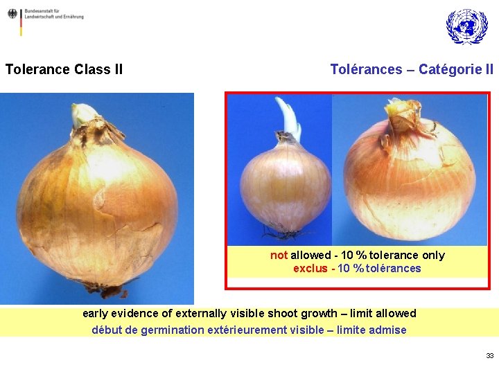 Tolerance Class II Tolérances – Catégorie II not allowed - 10 % tolerance only