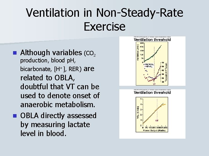 Ventilation in Non-Steady-Rate Exercise n Although variables (CO 2 production, blood p. H, bicarbonate,