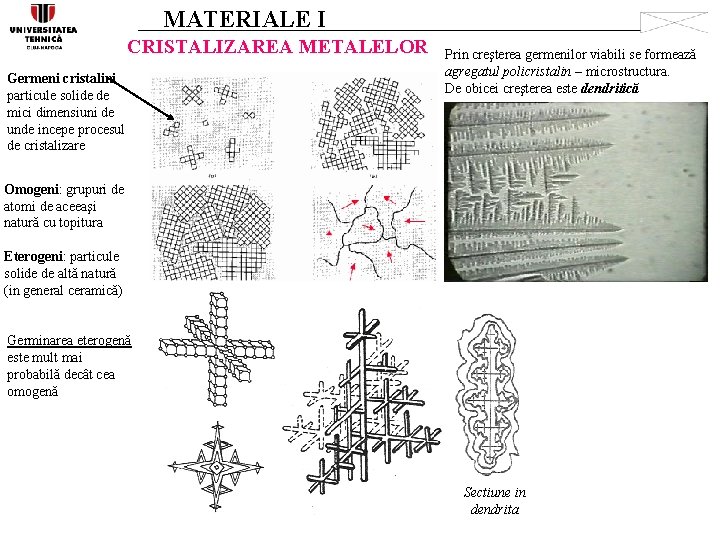 MATERIALE I CRISTALIZAREA METALELOR Germeni cristalini particule solide de mici dimensiuni de unde incepe