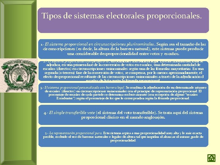 Tipos de sistemas electorales proporcionales. 1. - El sistema proporcional en circunscripciones plurinominales. Según