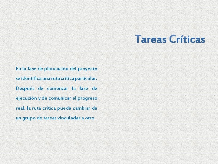 En la fase de planeación del proyecto se identifica una ruta crítica particular. Después