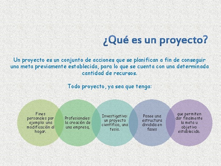 Un proyecto es un conjunto de acciones que se planifican a fin de conseguir