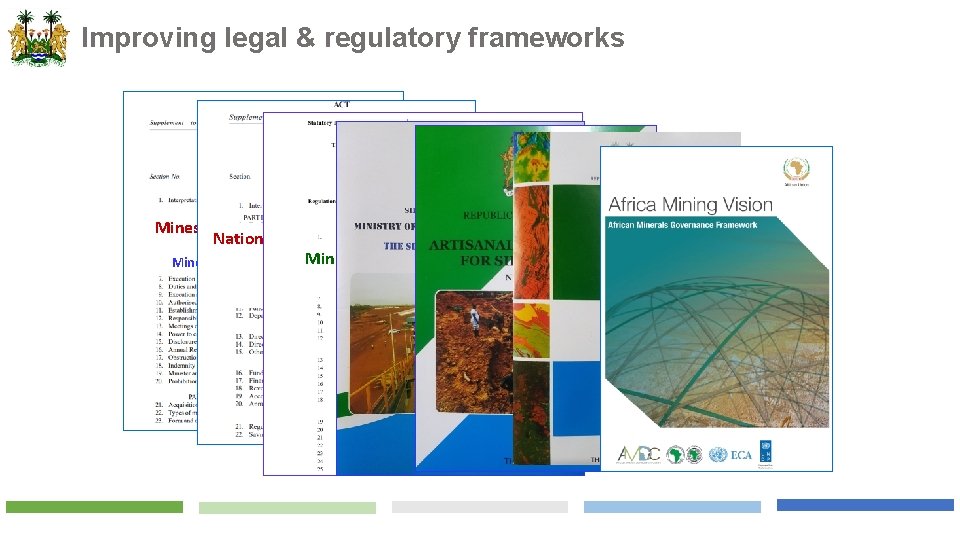 Improving legal & regulatory frameworks Mines and Minerals Act 2009 National Minerals Agency (NMA)