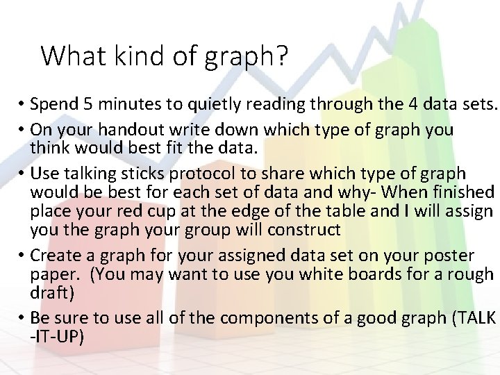 What kind of graph? • Spend 5 minutes to quietly reading through the 4