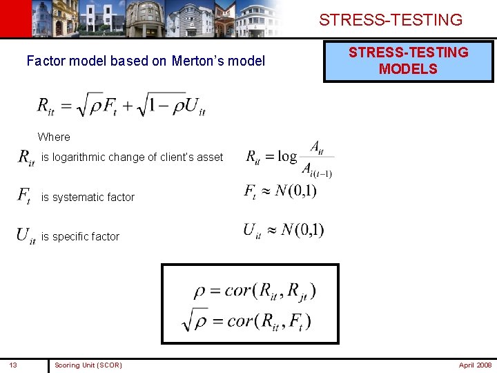 STRESS-TESTING Factor model based on Merton’s model STRESS-TESTING MODELS Where is logarithmic change of STRESS-TESTING Factor model based on Merton’s model STRESS-TESTING MODELS Where is logarithmic change of