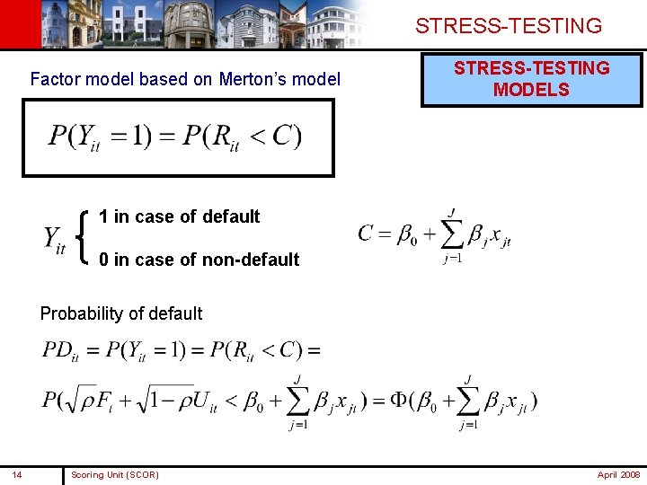 STRESS-TESTING Factor model based on Merton’s model STRESS-TESTING MODELS 1 in case of default STRESS-TESTING Factor model based on Merton’s model STRESS-TESTING MODELS 1 in case of default