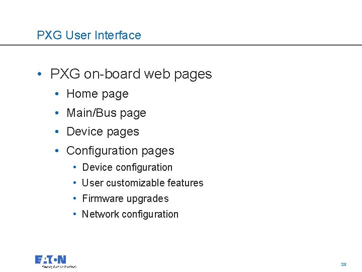 PXG User Interface • PXG on-board web pages • Home page • Main/Bus page