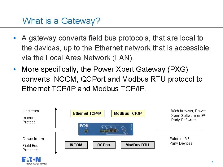 What is a Gateway? • A gateway converts field bus protocols, that are local