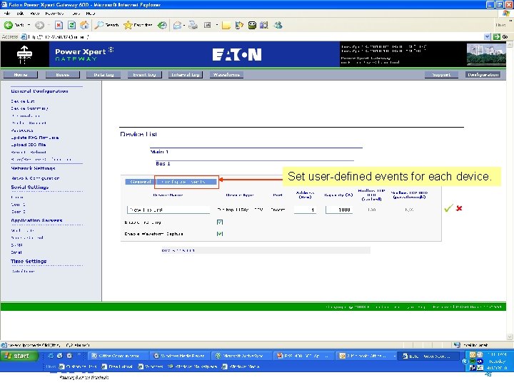 Set user-defined events for each device. 45 45 
