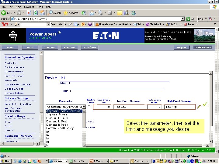 Select the parameter, then set the limit and message you desire. 46 46 