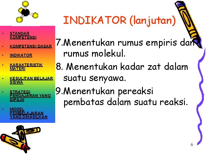 INDIKATOR (lanjutan) • STANDAR KOMPETENSI • KOMPETENSI DASAR • • • 7. Menentukan rumus