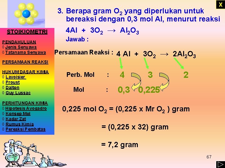 X 3. Berapa gram O 2 yang diperlukan untuk bereaksi dengan 0, 3 mol