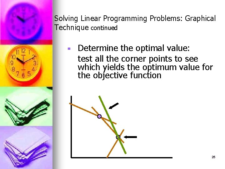 Solving Linear Programming Problems: Graphical Technique continued ￭ Determine the optimal value: test all