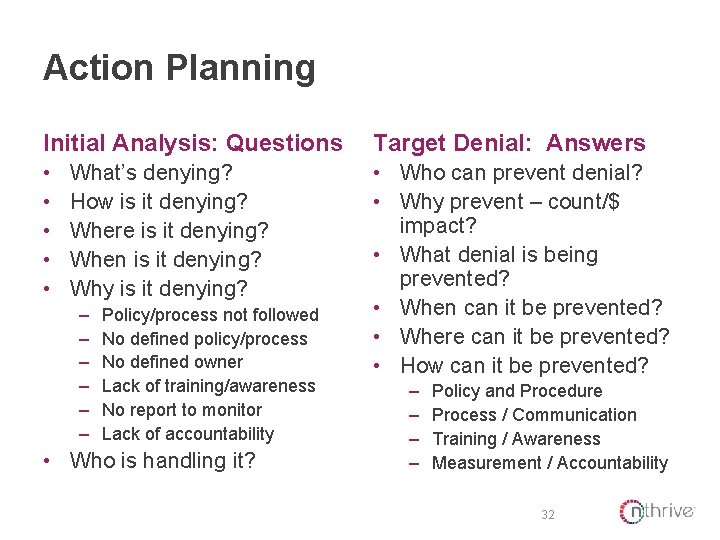 Action Planning Initial Analysis: Questions Target Denial: Answers • • • Who can prevent